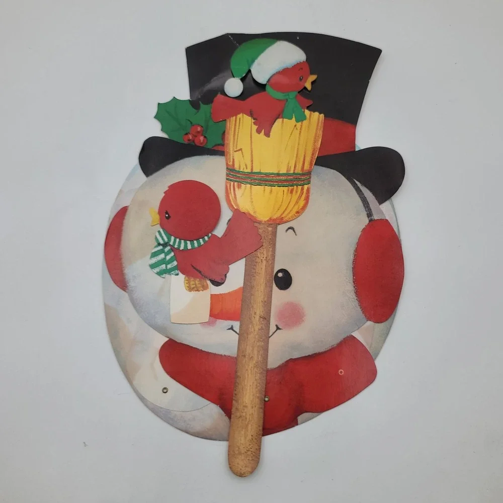 Vintage Jointed Snowman Cardboard Die Cut Christmas Wall Decor Large 26 Inch
